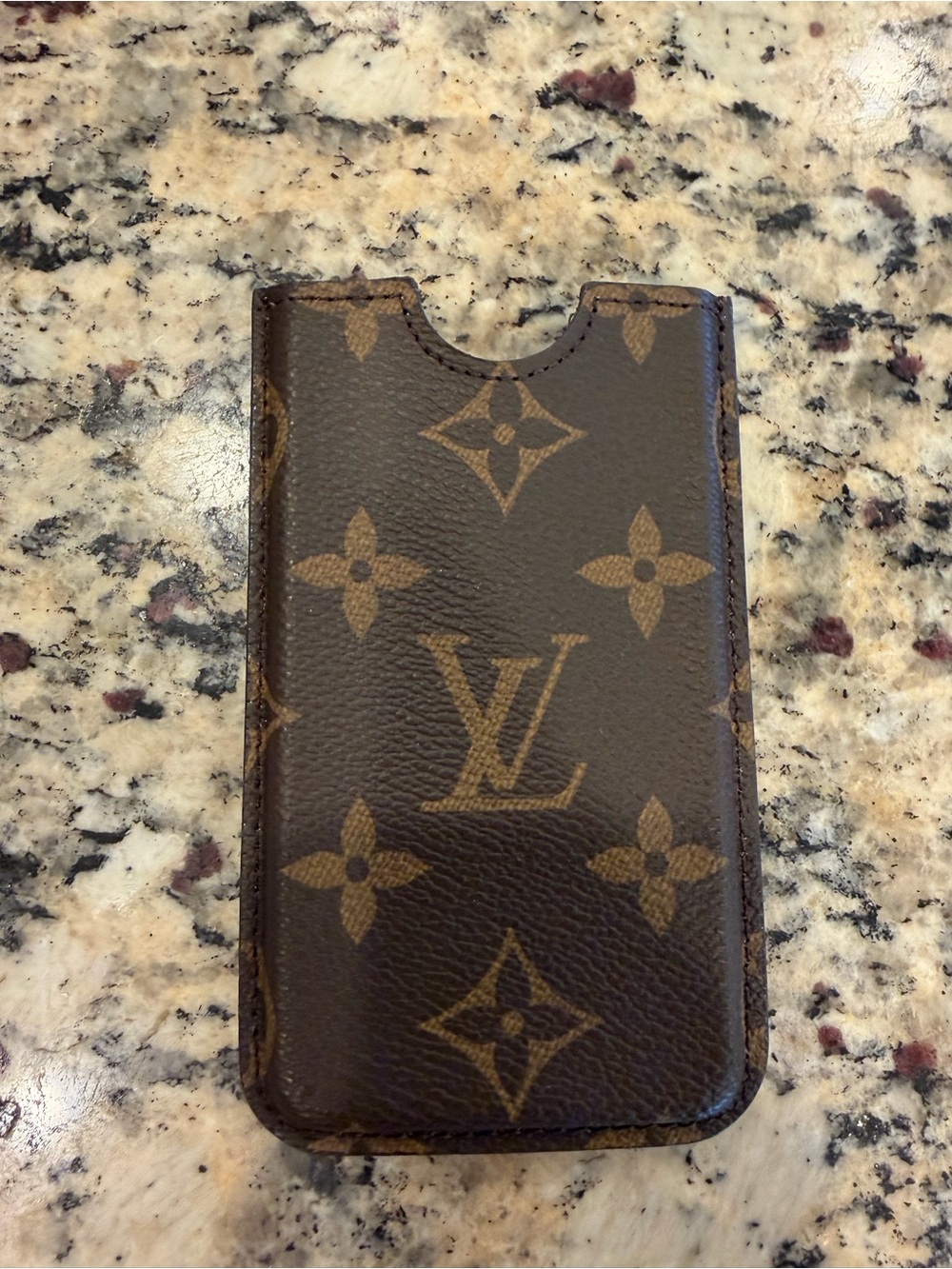 Authentic Louis Vuitton Monogram Canvas Phone Sleeve in Brown & Tan
